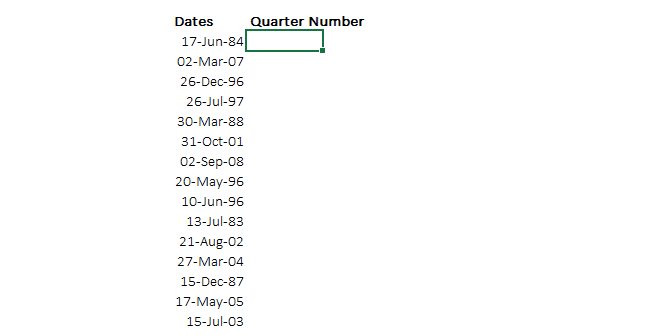 Formula for extracting the Quarter number for dates