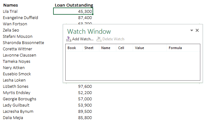 Watch Window in Excel4