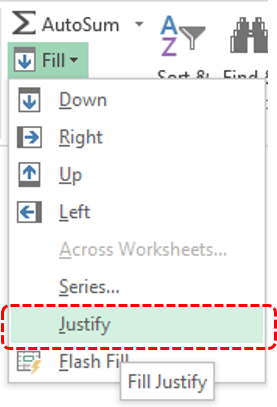 Justify Command in Excel4