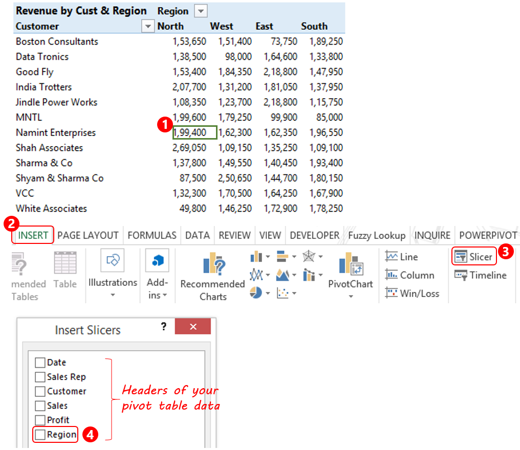 Добавить slicer в excel