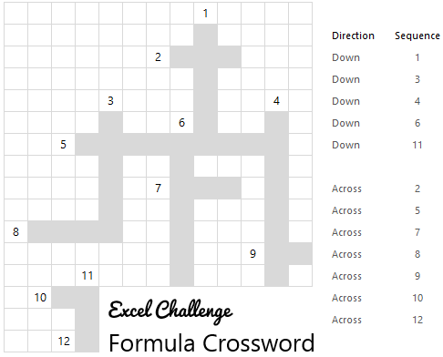 Excel Formula Crossword