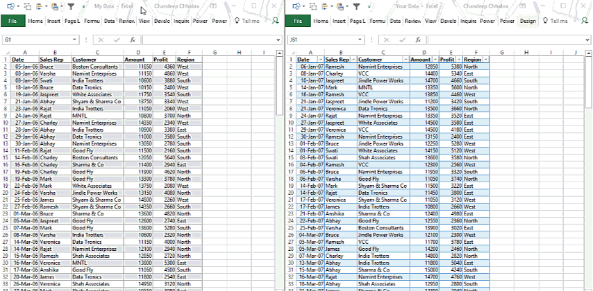 Scroll 2 Excel Files Simultaneously