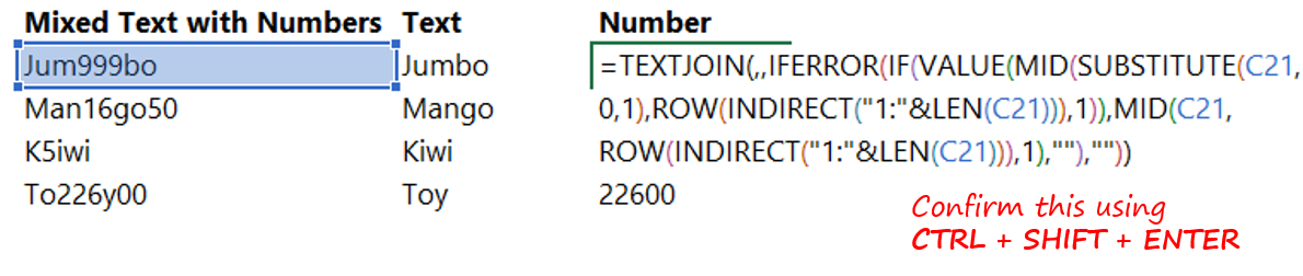 Separate Numbers from Text in Excel