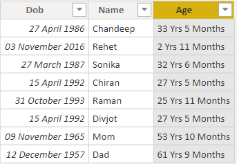 Calculate Age In Years and Months in Power BI