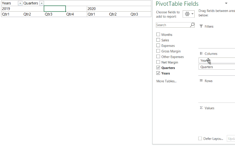 Show values in Rows in a Pivot Table