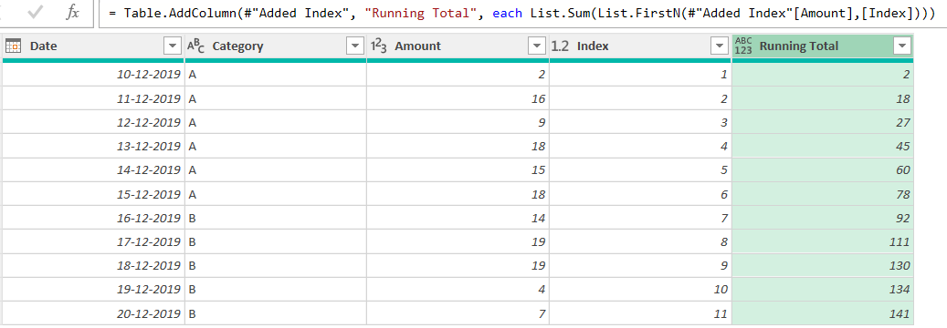 Running Total Power Query