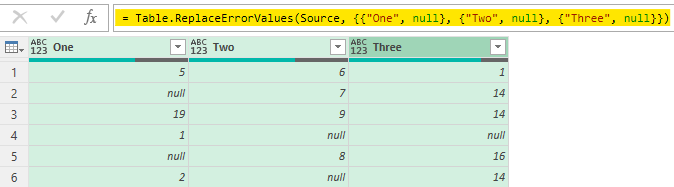 Replace Error Values in Multiple Columns Power Query - Manual